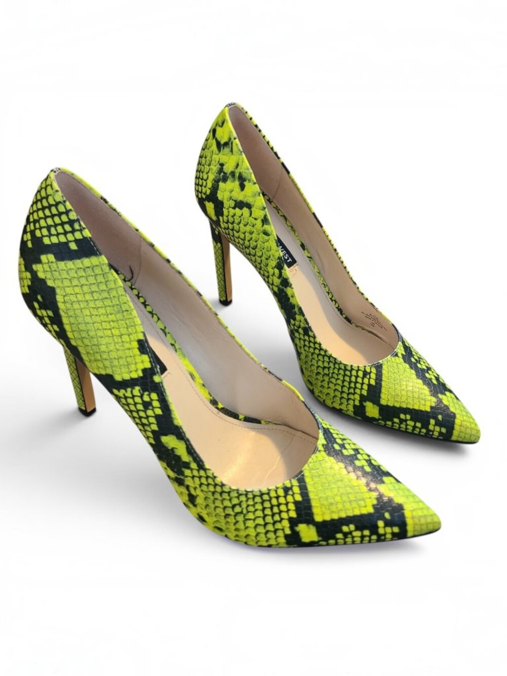 Nine West Green Black Snake Skin Pattern Heels Women's Size 10.5